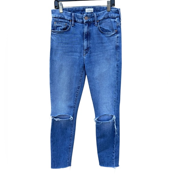 MOTHER Light Blue High-Rise Skinny Jeans with Knee Rips - Picture 4 of 10